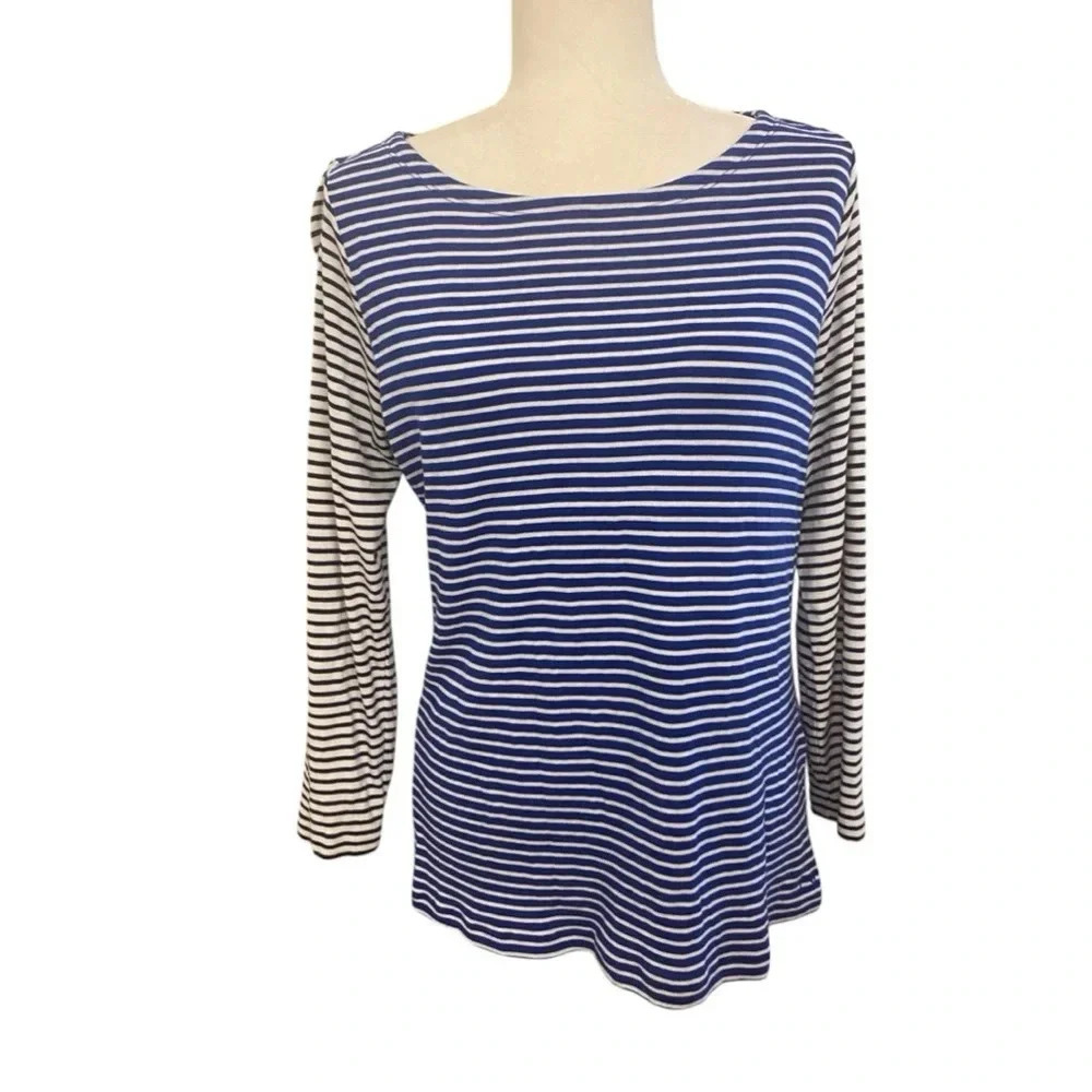Vineyard Vines Womens Party Stripe Boatneck Top Size Large 3/4 Sleeve Preppy